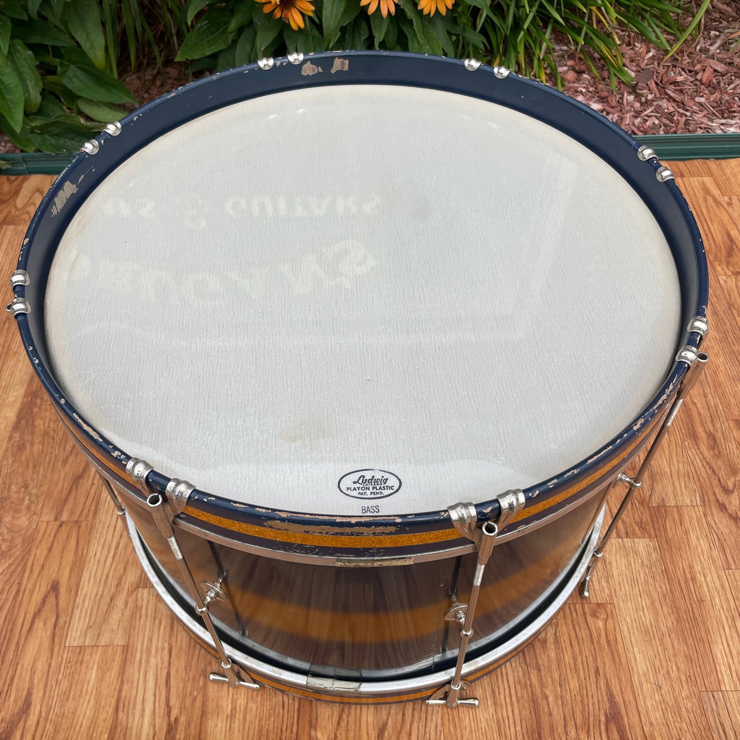 1950s-1960s Ludwig Trans Badge 12x20 Bass Drum Dark Blue / Gold Duco