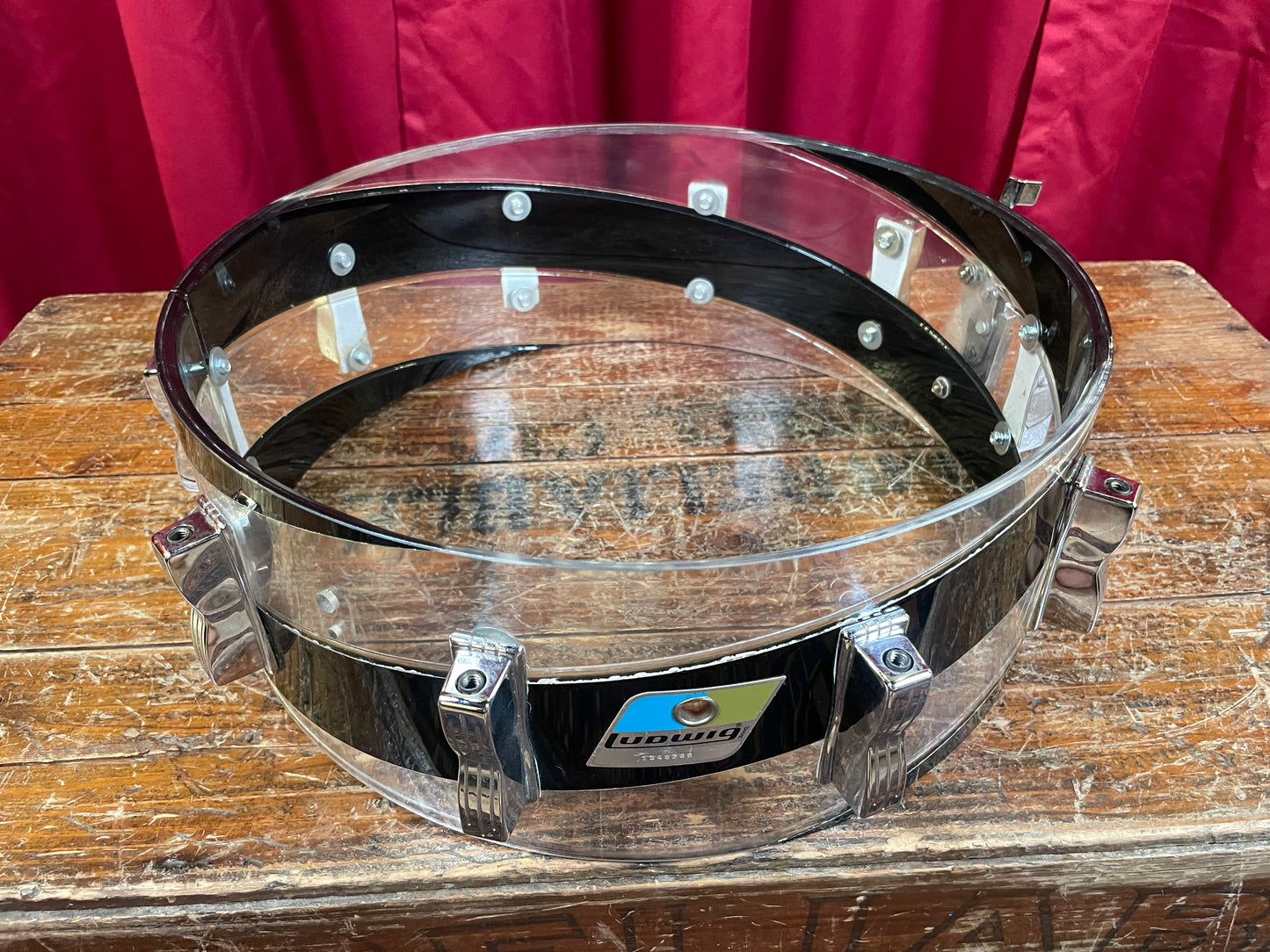 1970s Ludwig Vistalite 5x14 Snare Drum Black/Clear Spiral 3-Band Swirl Pattern C