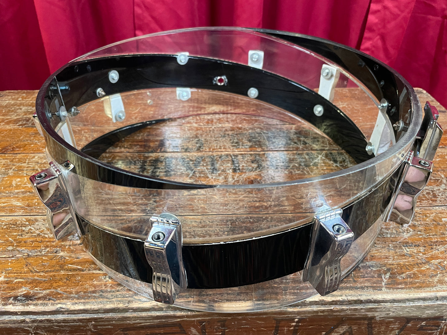 1970s Ludwig Vistalite 5x14 Snare Drum Black/Clear Spiral 3-Band Swirl Pattern C