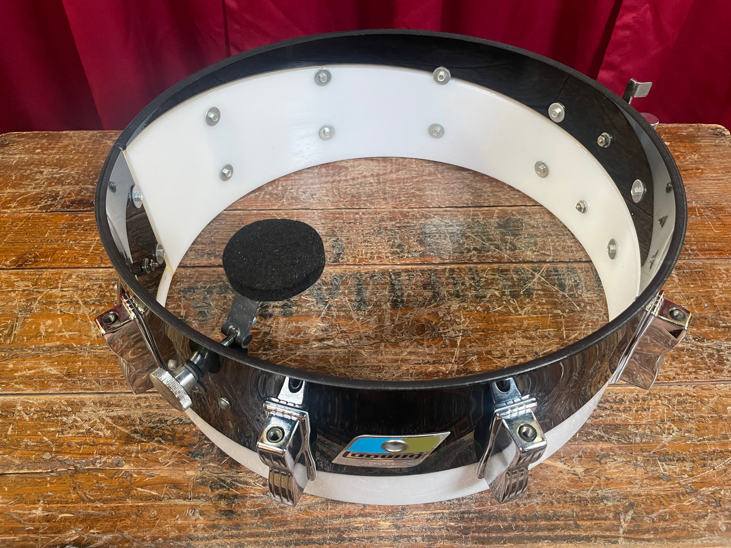 1970s Ludwig Vistalite 5x14 Snare Drum Black/White 2-Band Swirl Pattern E