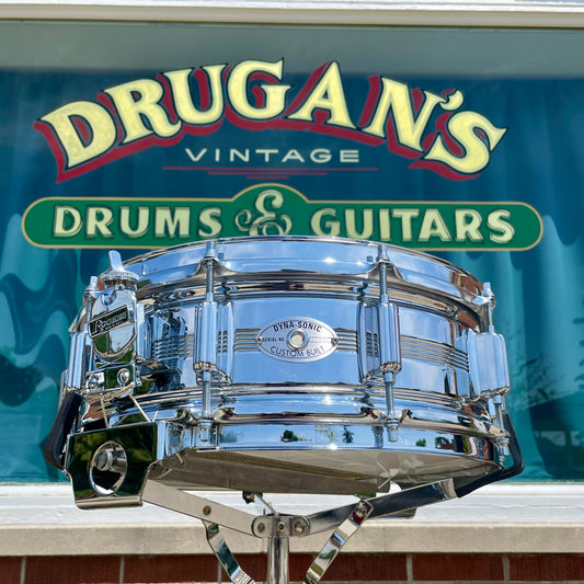 Early 1970s Rogers Dyna-Sonic 5-Line 5x14 Snare Drum Chrome Over Brass Dynasonic COB