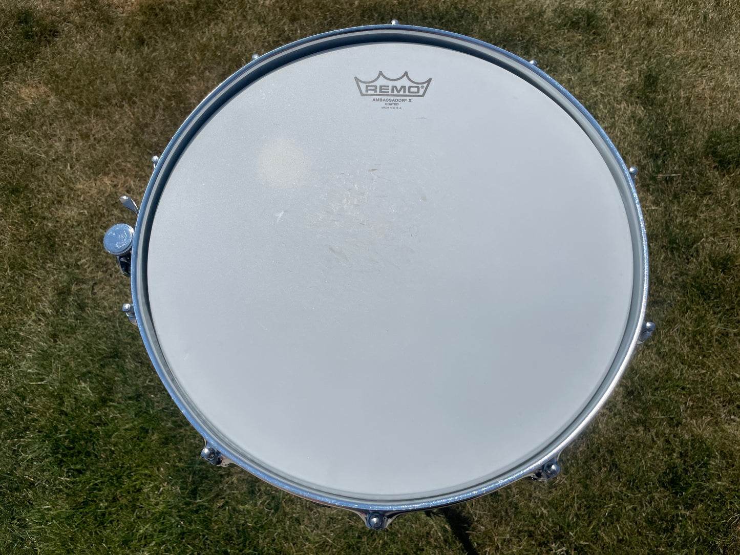Early 1970s Rogers Dyna-Sonic 5-Line 5x14 Snare Drum Chrome Over Brass Dynasonic COB