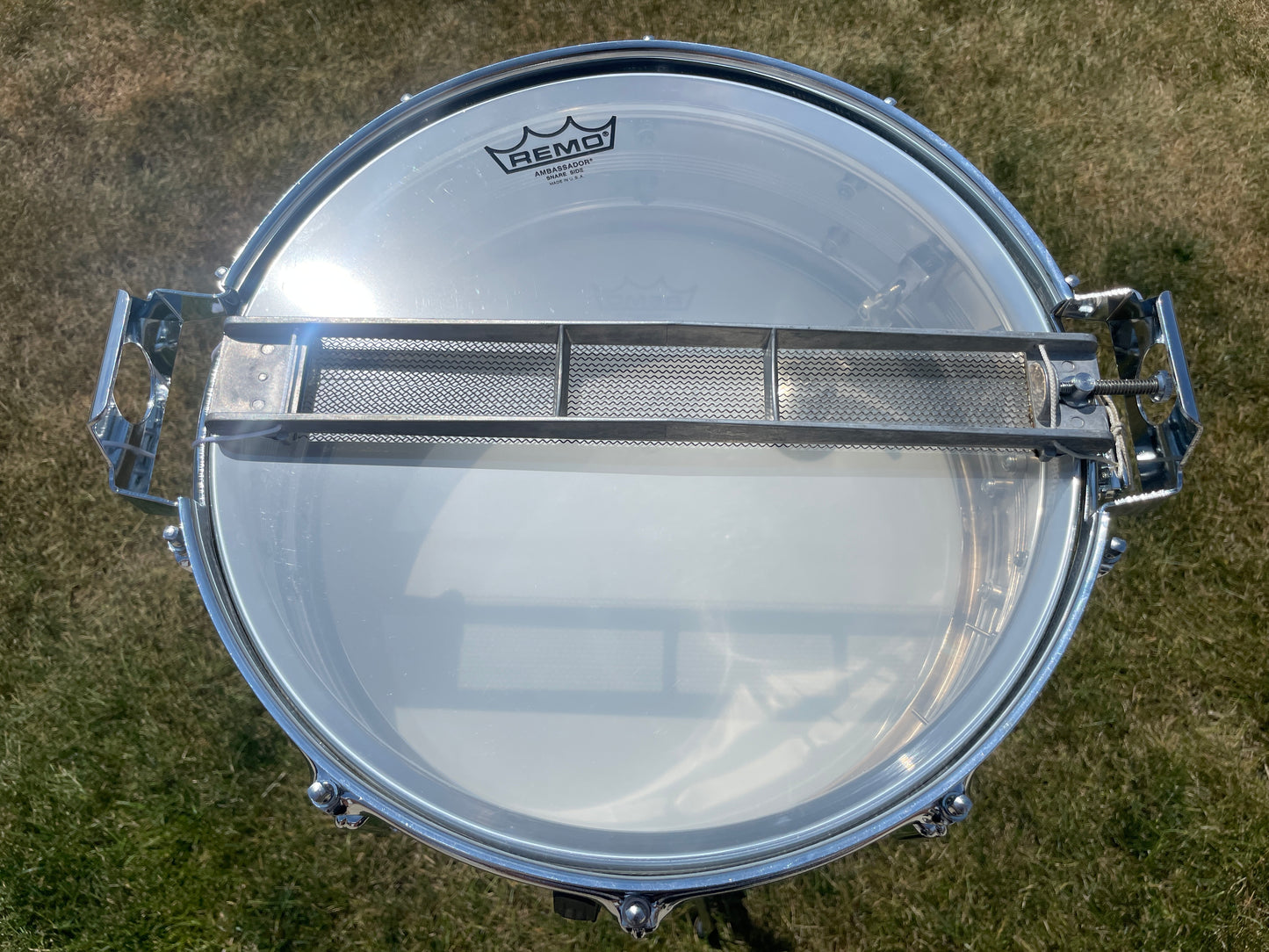Early 1970s Rogers Dyna-Sonic 5-Line 5x14 Snare Drum Chrome Over Brass Dynasonic COB