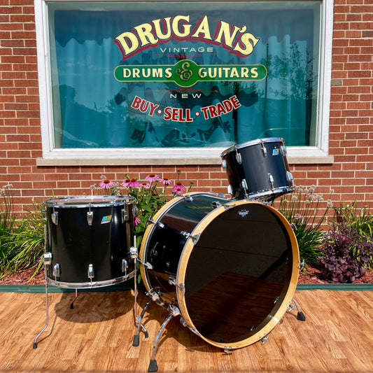 1970s Ludwig 3pc Drum Set Black Cortex 28/15/18 3 Ply