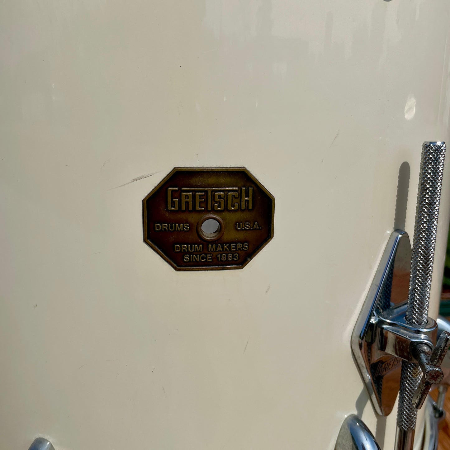 1970s Gretsch 16x16 Stop Sign Badge Floor Tom Drum White Nitron
