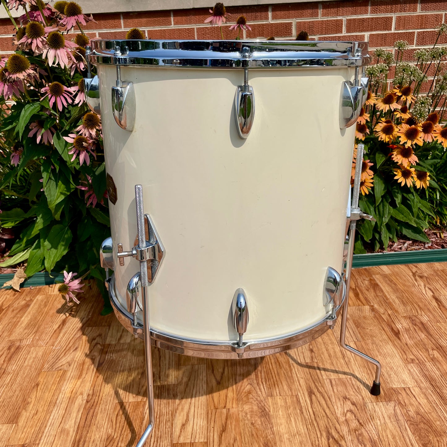 1970s Gretsch 16x16 Stop Sign Badge Floor Tom Drum White Nitron