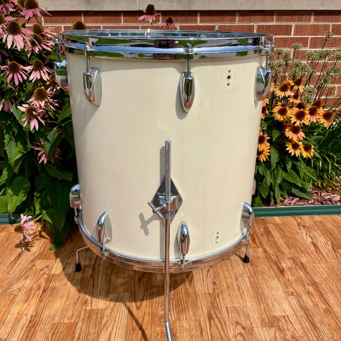 1970s Gretsch 16x16 Stop Sign Badge Floor Tom Drum White Nitron