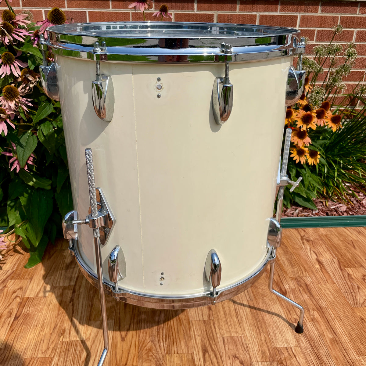 1970s Gretsch 16x16 Stop Sign Badge Floor Tom Drum White Nitron