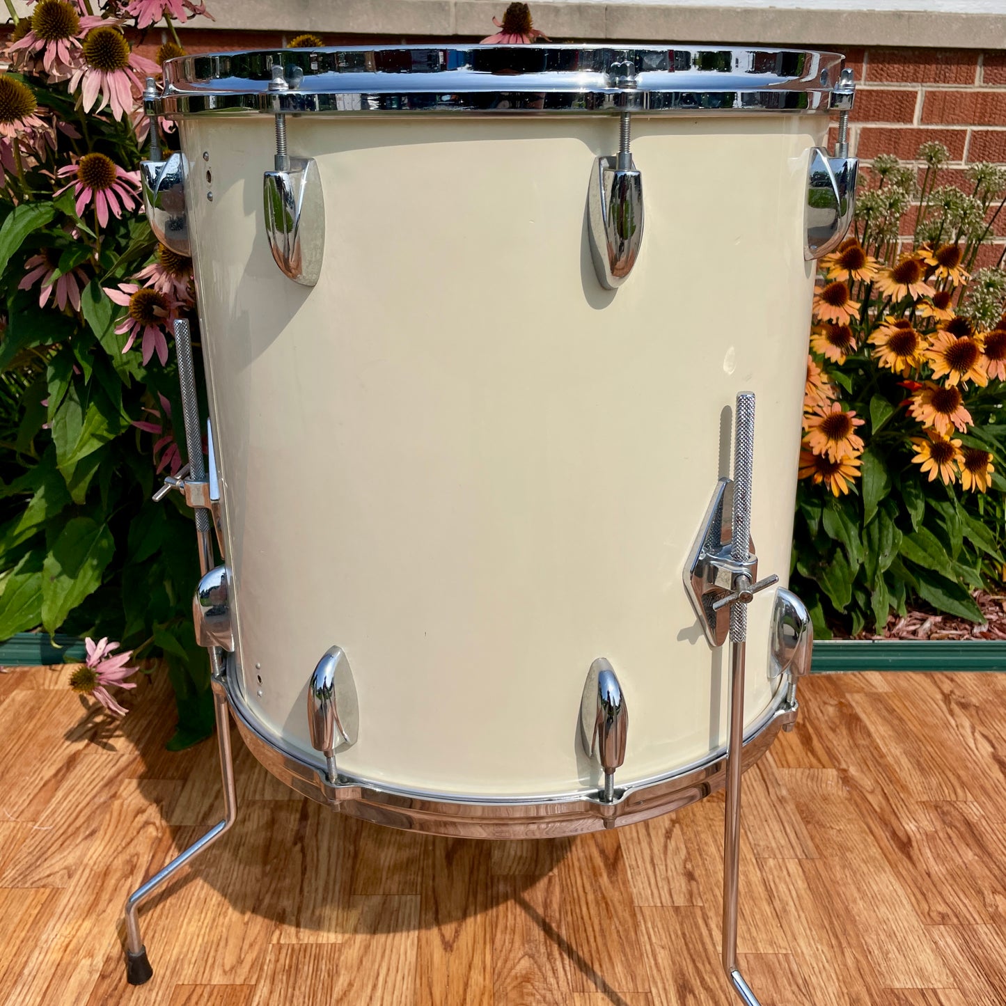 1970s Gretsch 16x16 Stop Sign Badge Floor Tom Drum White Nitron
