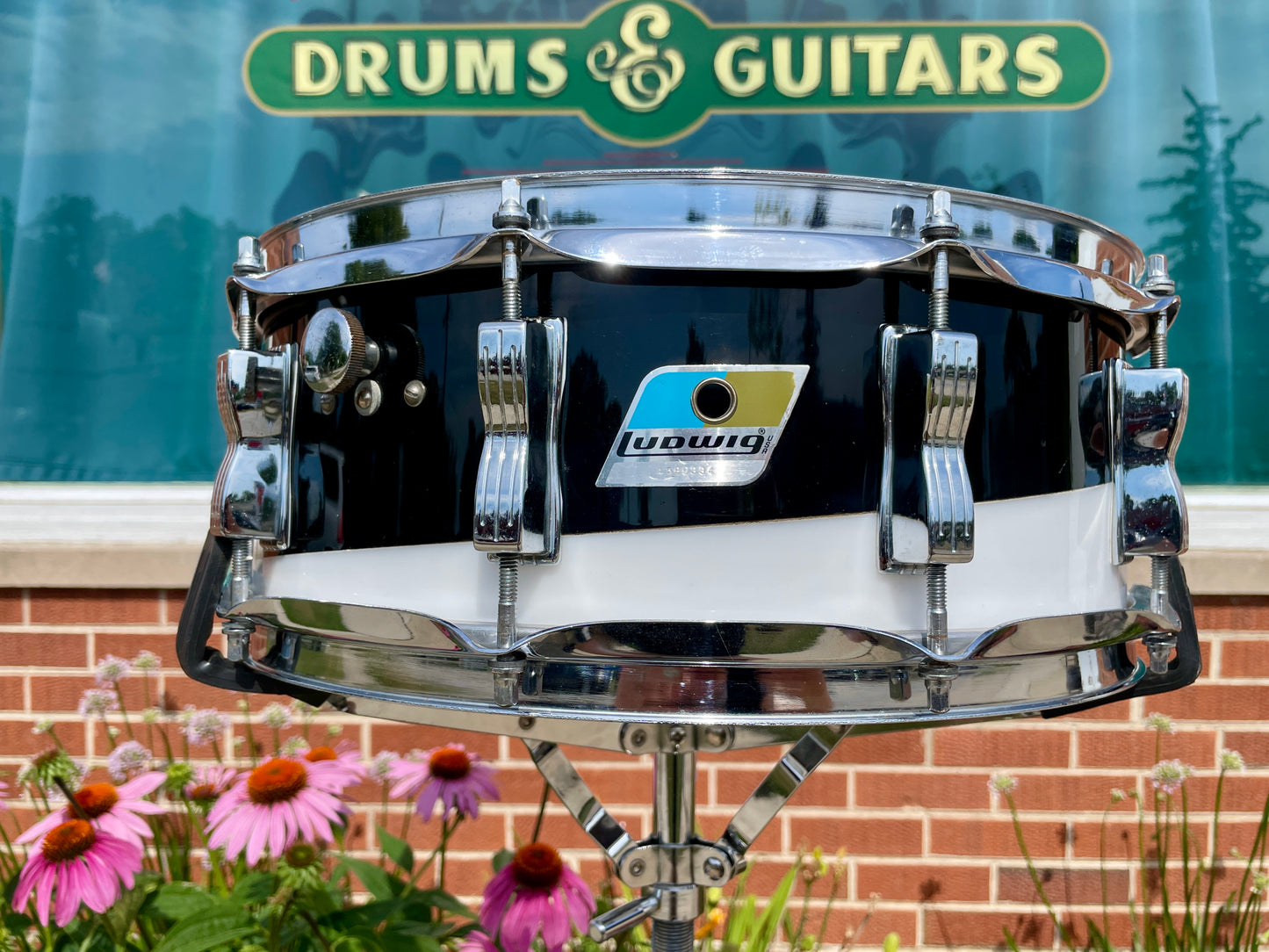 1970s Ludwig Vistalite 5x14 Snare Drum Black/White 2-Band Swirl Pattern E