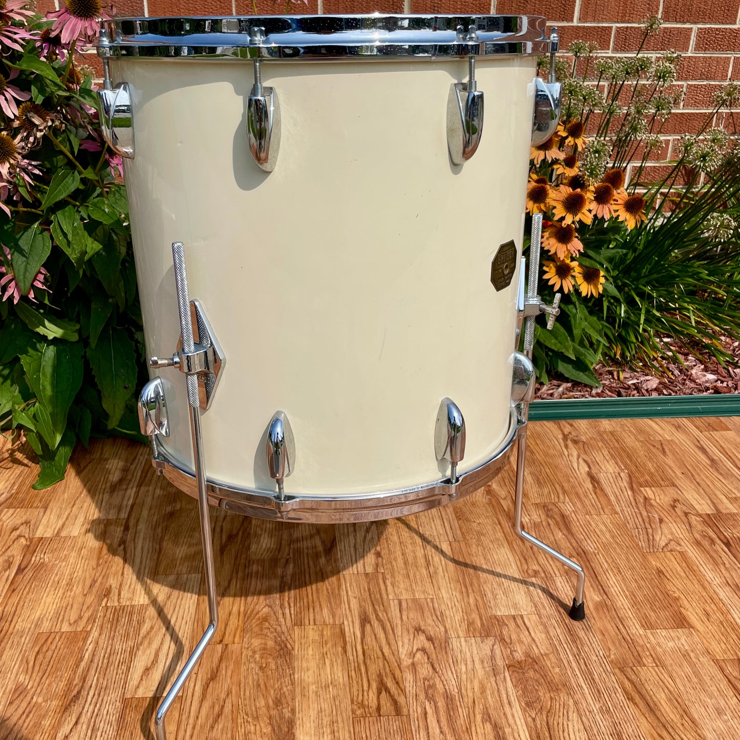 1970s Gretsch 16x16 Stop Sign Badge Floor Tom Drum White Nitron