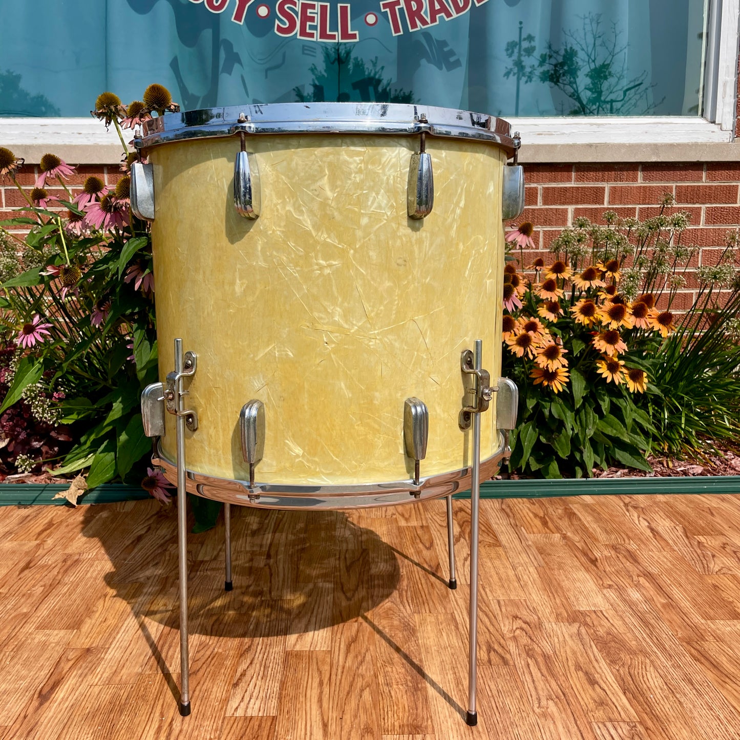 1950s Slingerland Radio King 16x18 Floor Tom Single Drum White Marine Pearl