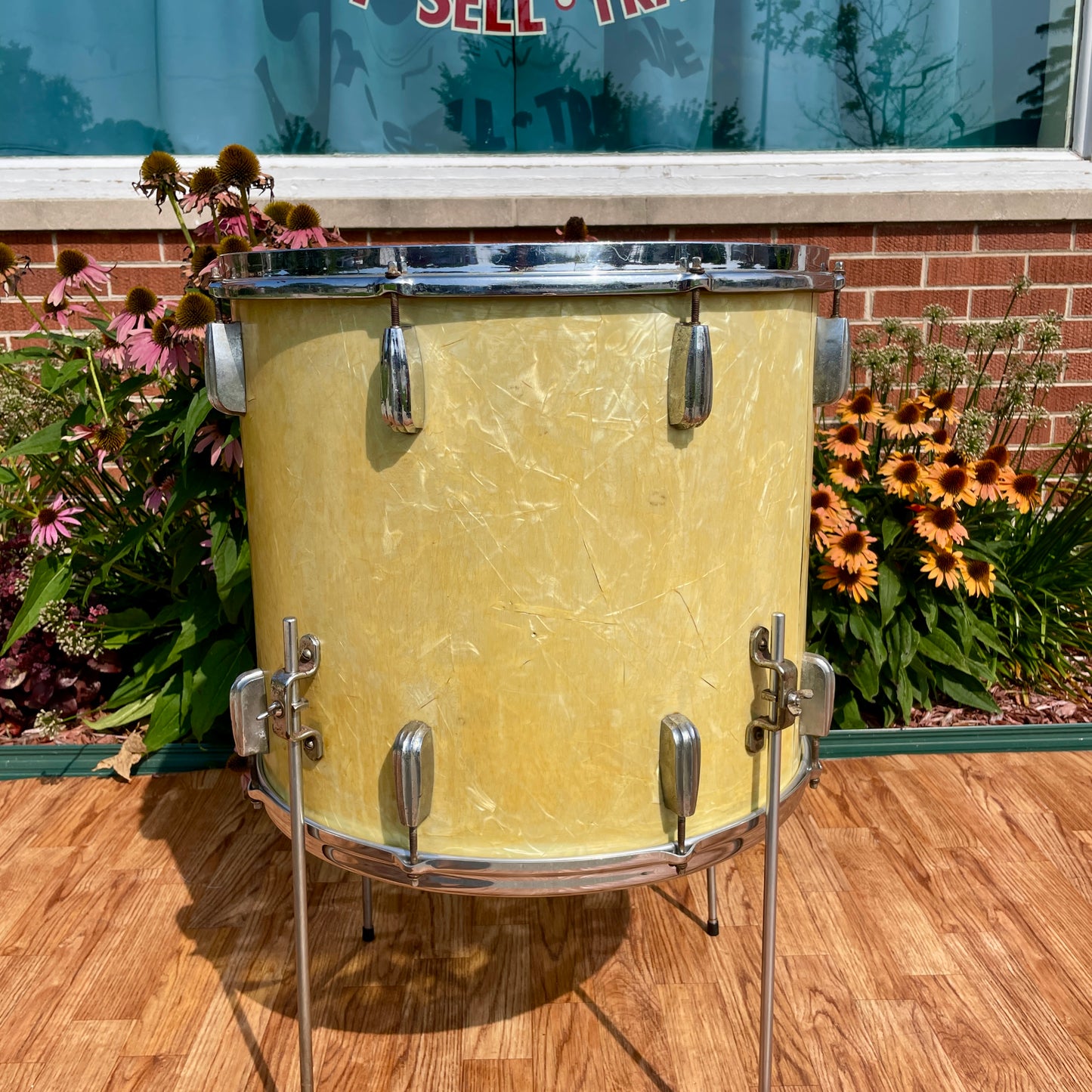 1950s Slingerland Radio King 16x18 Floor Tom Single Drum White Marine Pearl