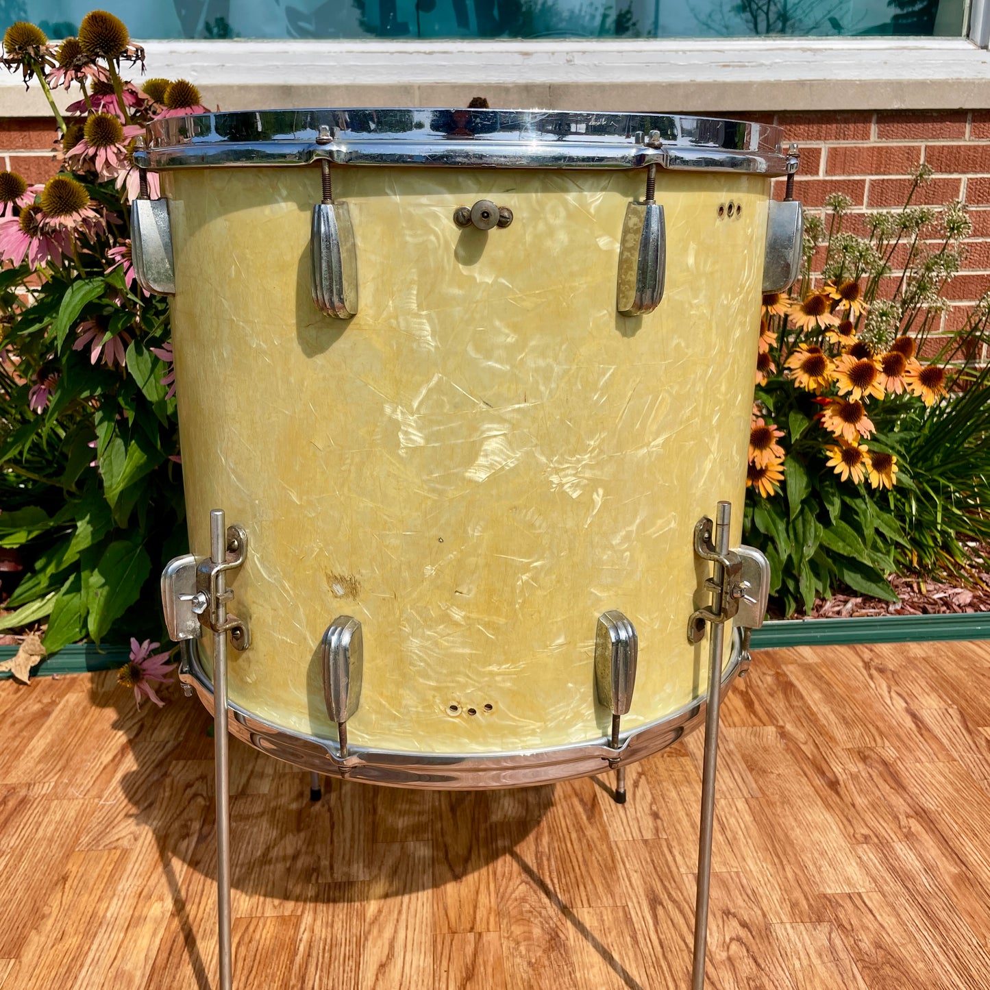 1950s Slingerland Radio King 16x18 Floor Tom Single Drum White Marine Pearl