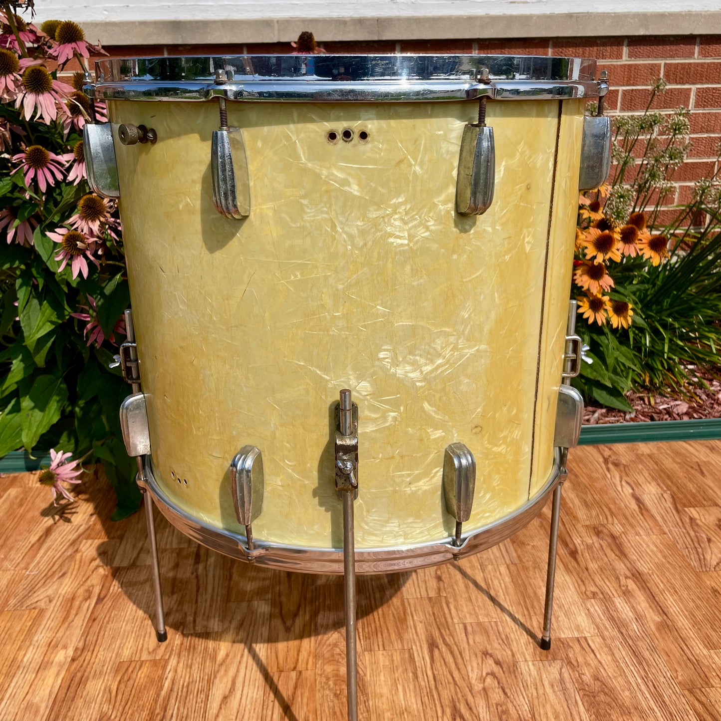 1950s Slingerland Radio King 16x18 Floor Tom Single Drum White Marine Pearl