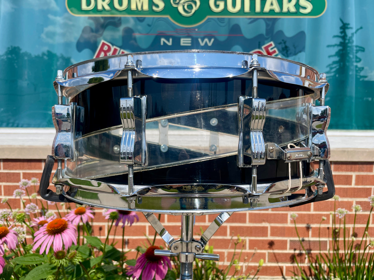 1970s Ludwig Vistalite 5x14 Snare Drum Black/Clear Spiral 3-Band Swirl Pattern C