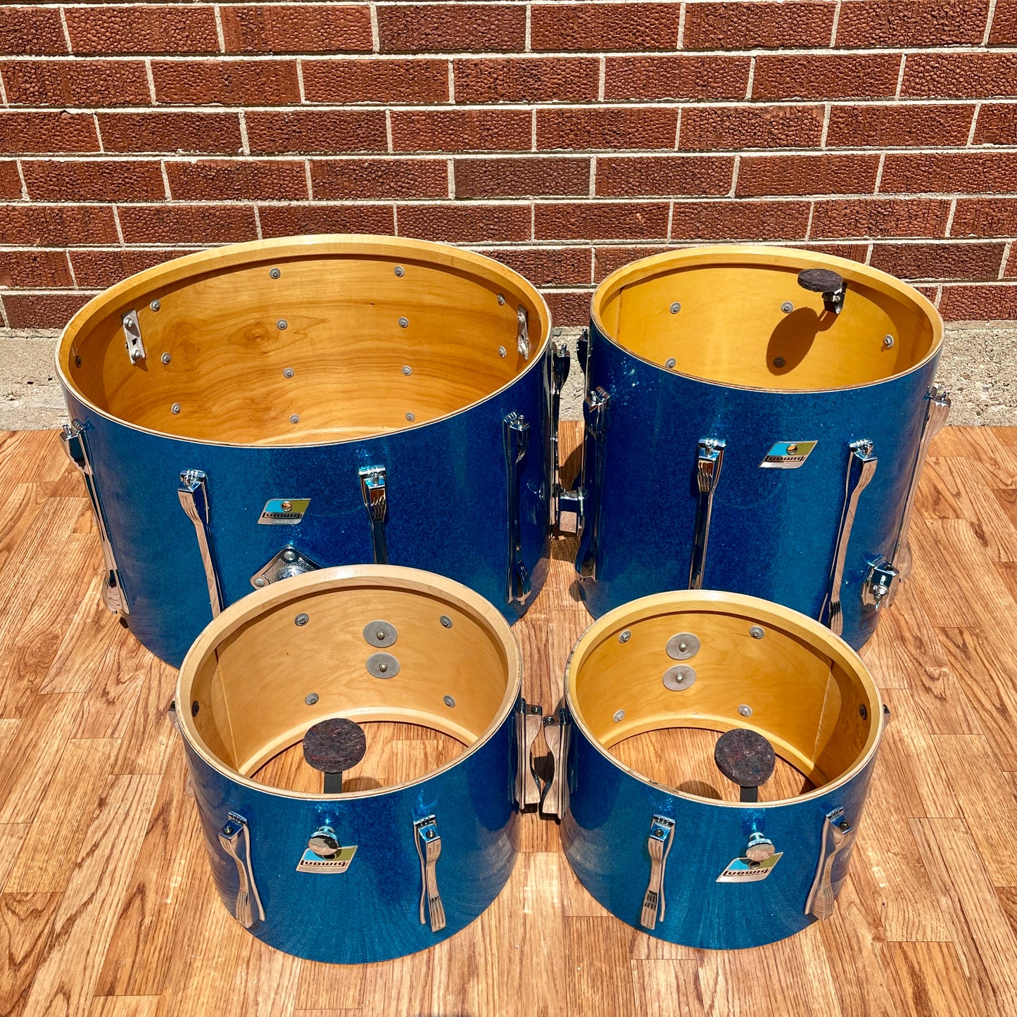 1970s Ludwig Mach 5 Pro Beat Drum Set Blue Sparkle 24/12/13/16