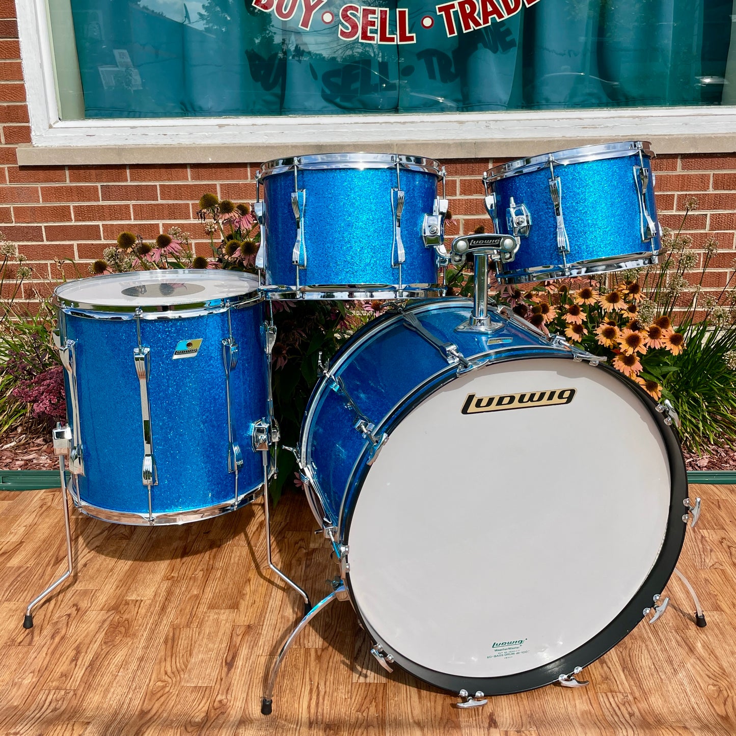 1970s Ludwig Mach 5 Pro Beat Drum Set Blue Sparkle 24/12/13/16