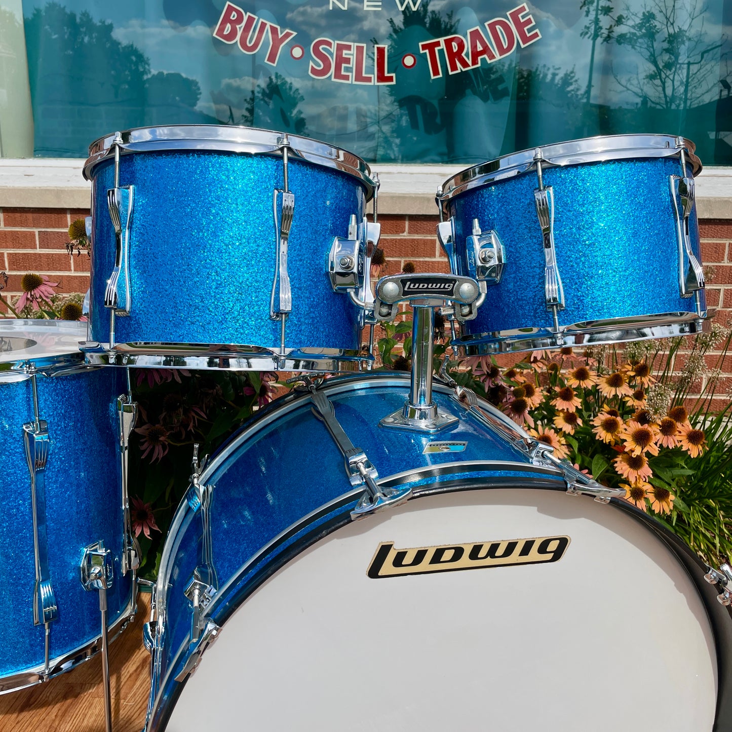 1970s Ludwig Mach 5 Pro Beat Drum Set Blue Sparkle 24/12/13/16