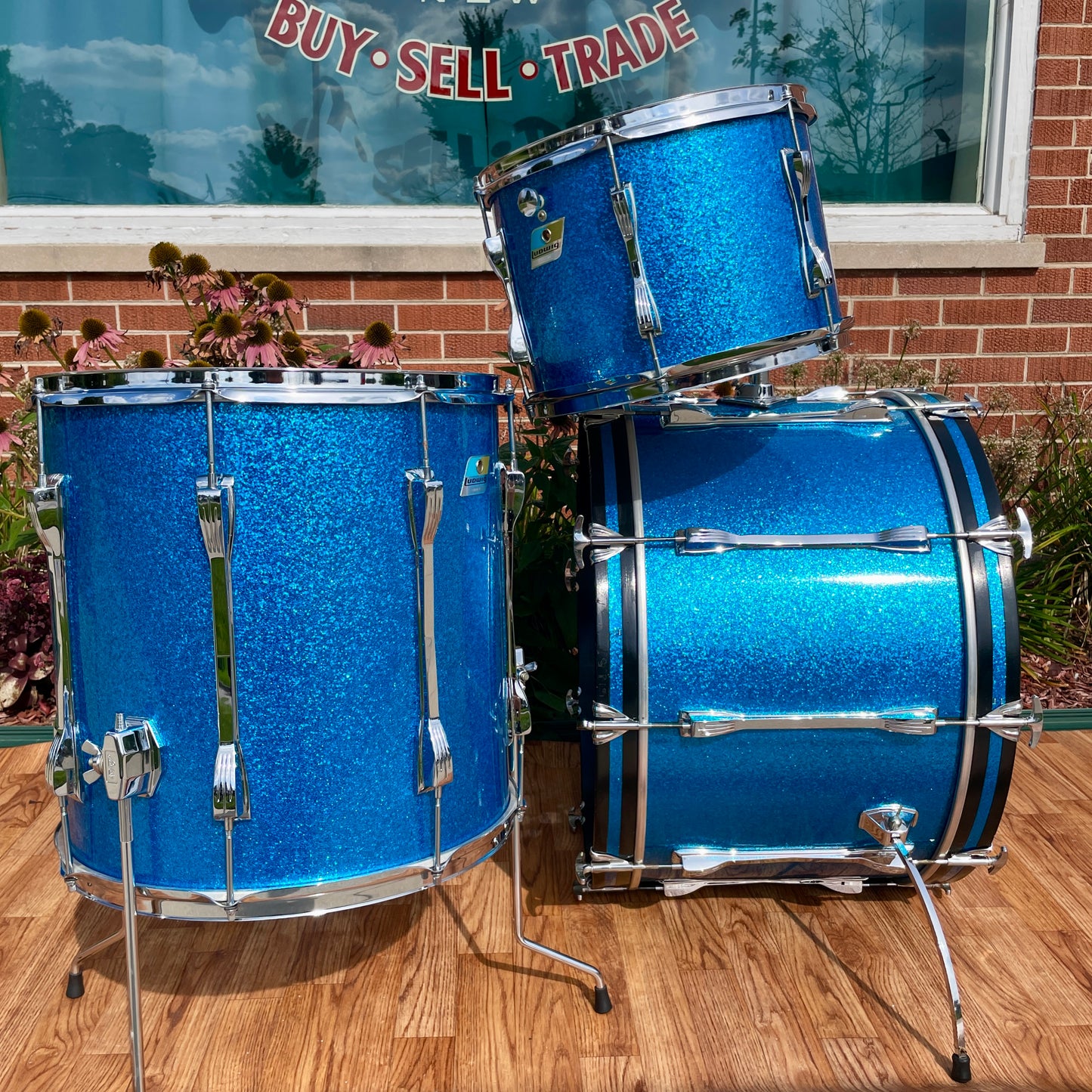 1970s Ludwig Mach 5 Pro Beat Drum Set Blue Sparkle 24/12/13/16