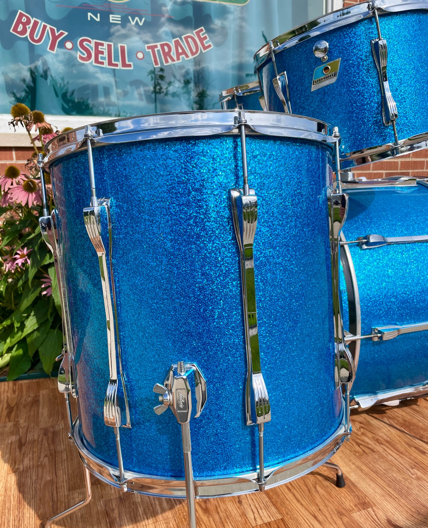 1970s Ludwig Mach 5 Pro Beat Drum Set Blue Sparkle 24/12/13/16