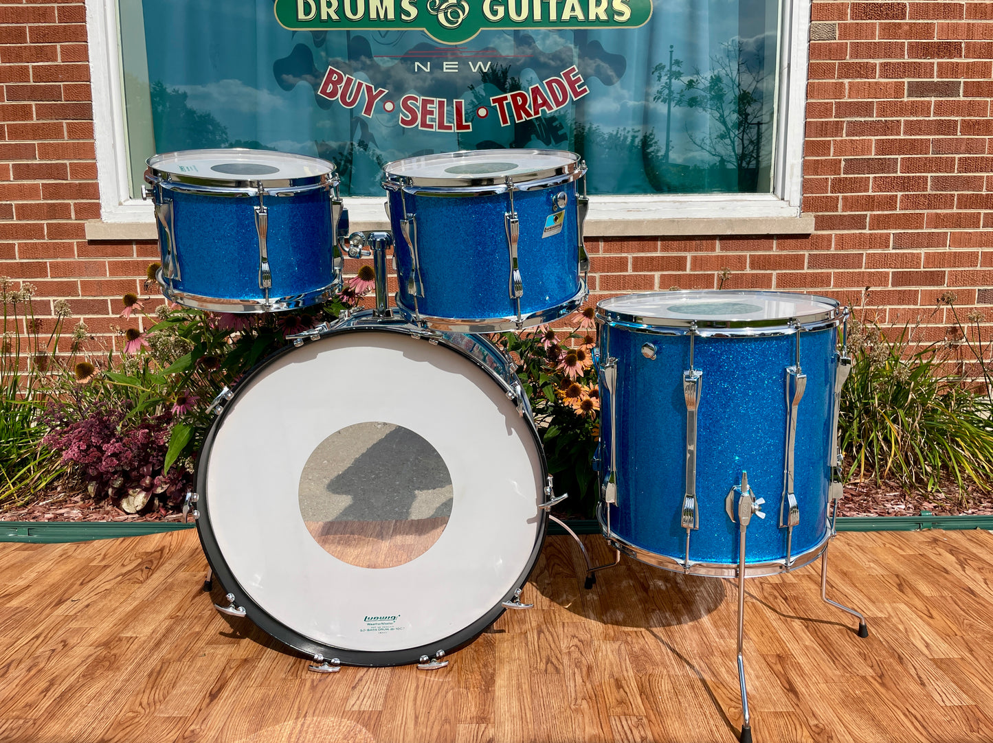1970s Ludwig Mach 5 Pro Beat Drum Set Blue Sparkle 24/12/13/16