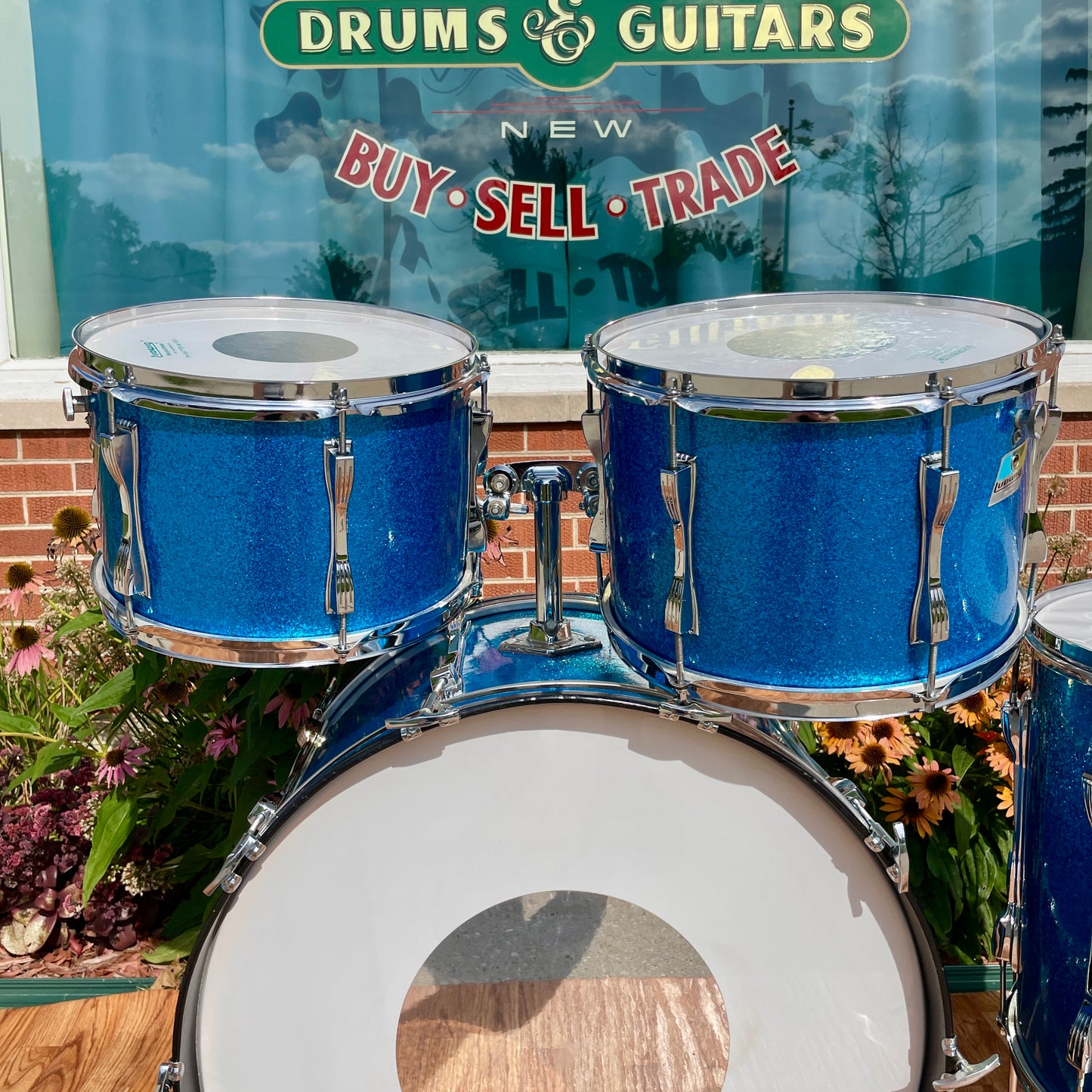 1970s Ludwig Mach 5 Pro Beat Drum Set Blue Sparkle 24/12/13/16