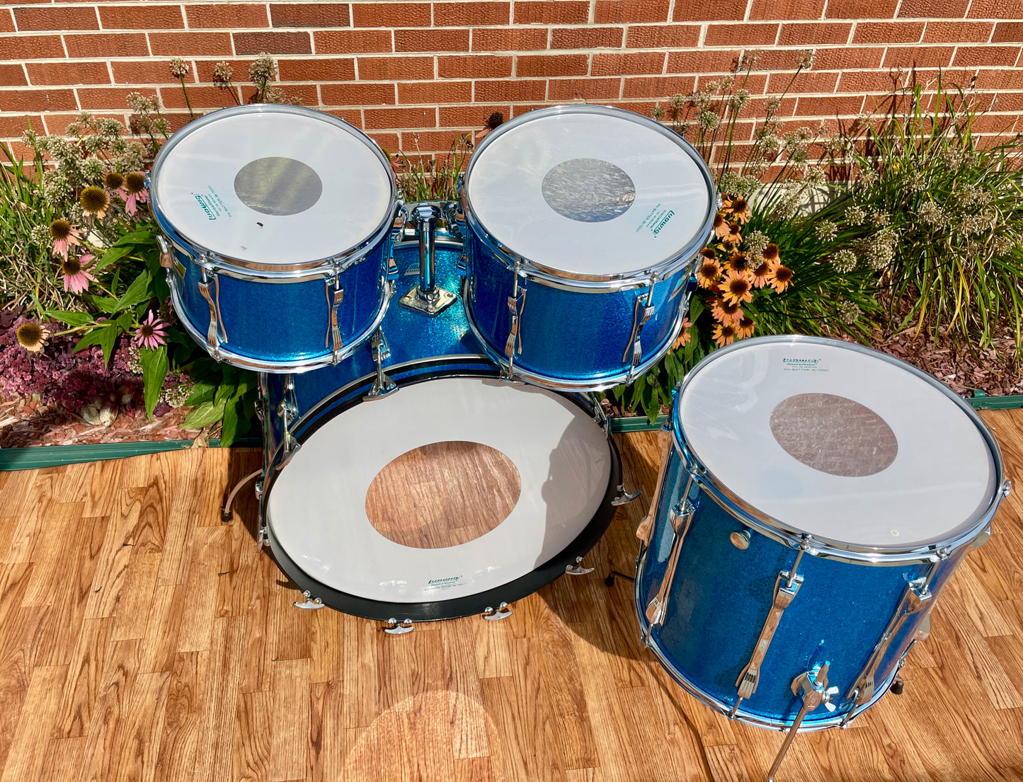 1970s Ludwig Mach 5 Pro Beat Drum Set Blue Sparkle 24/12/13/16