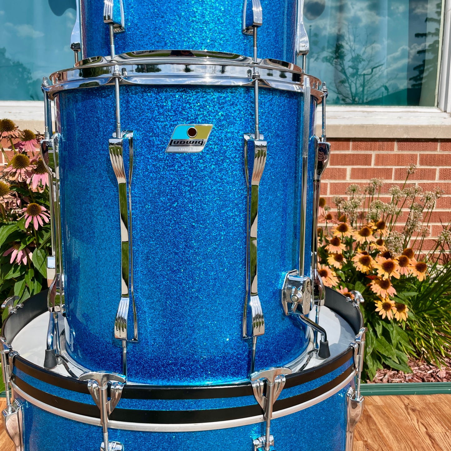1970s Ludwig Mach 5 Pro Beat Drum Set Blue Sparkle 24/12/13/16