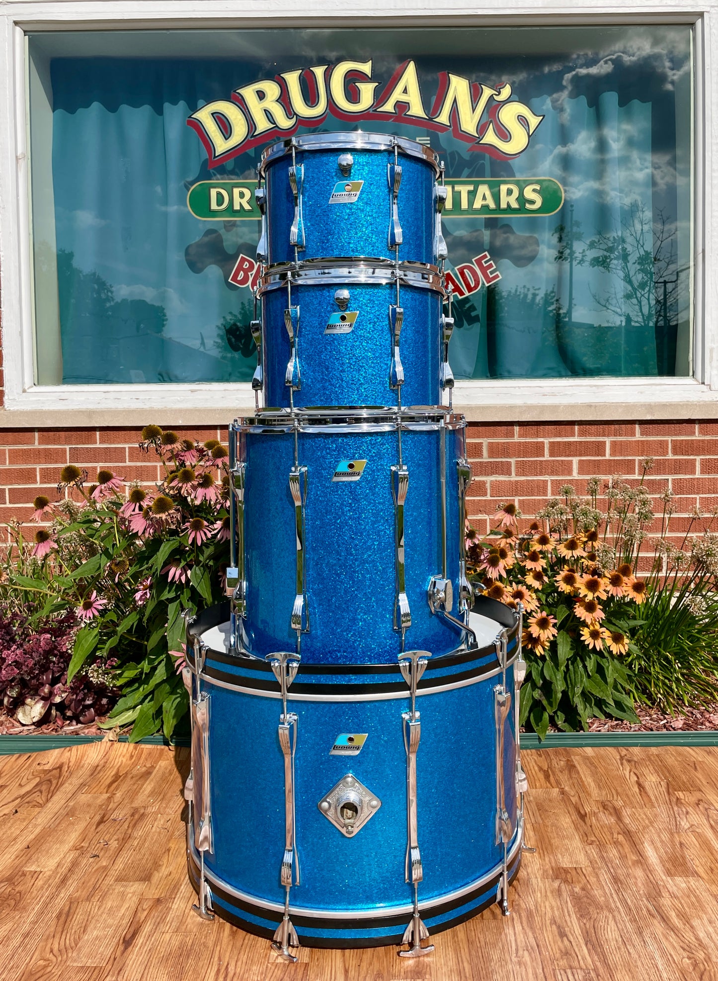 1970s Ludwig Mach 5 Pro Beat Drum Set Blue Sparkle 24/12/13/16