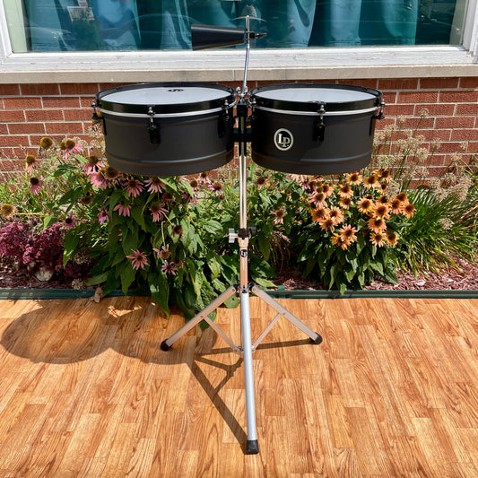 LP Latin Percussion LP256NY City Series 13″/14″ Black Sand Steel Timbales w/ Black Hardware