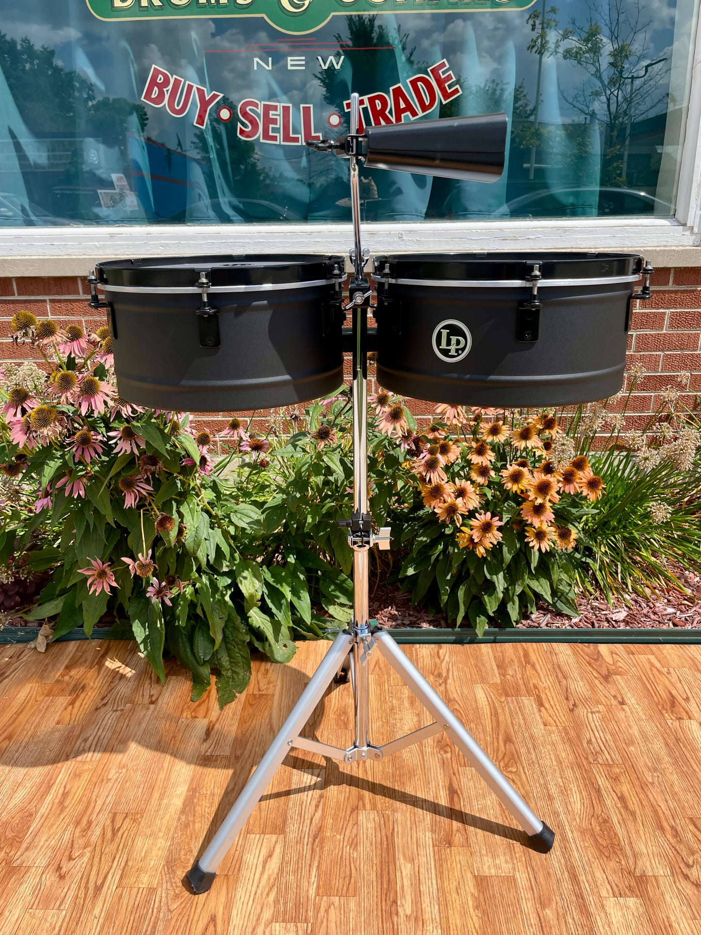 LP Latin Percussion LP256NY City Series 13″/14″ Black Sand Steel Timbales w/ Black Hardware