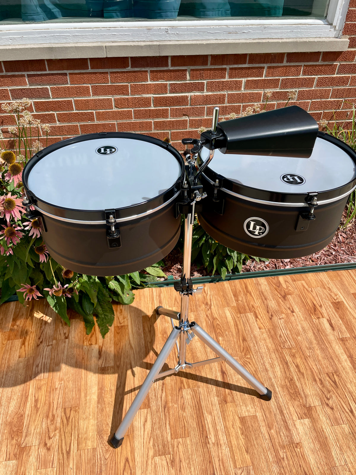 LP Latin Percussion LP256NY City Series 13″/14″ Black Sand Steel Timbales w/ Black Hardware