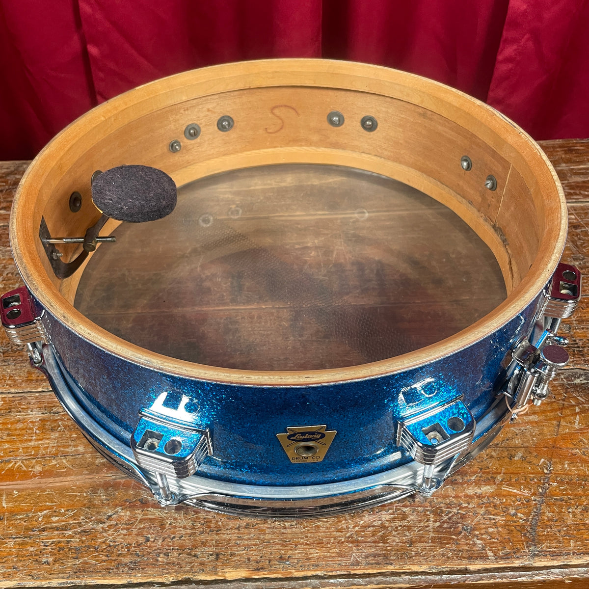 1958-1960 Ludwig Down Beat 4x14 Snare Drum Blue Sparkle
