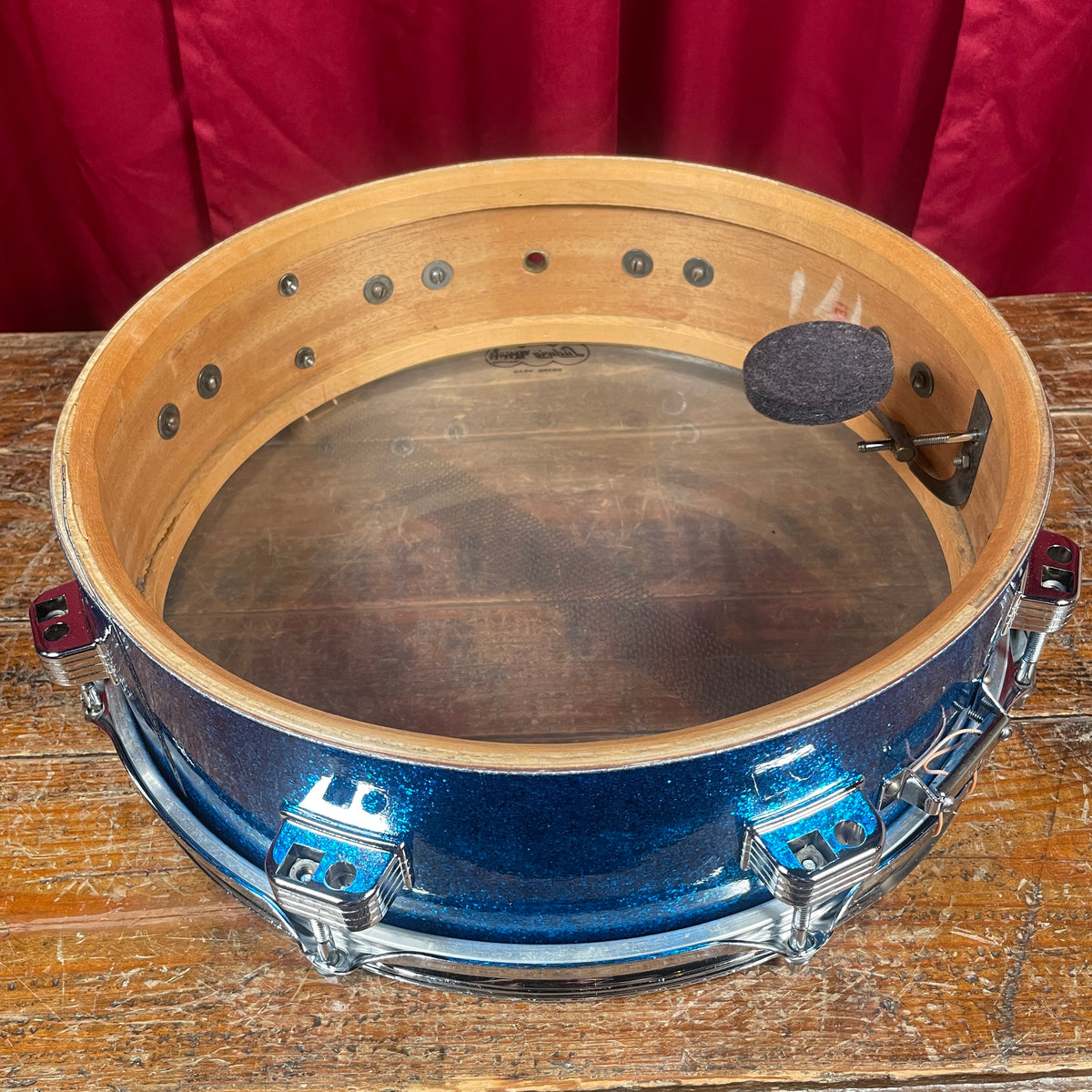 1958-1960 Ludwig Down Beat 4x14 Snare Drum Blue Sparkle