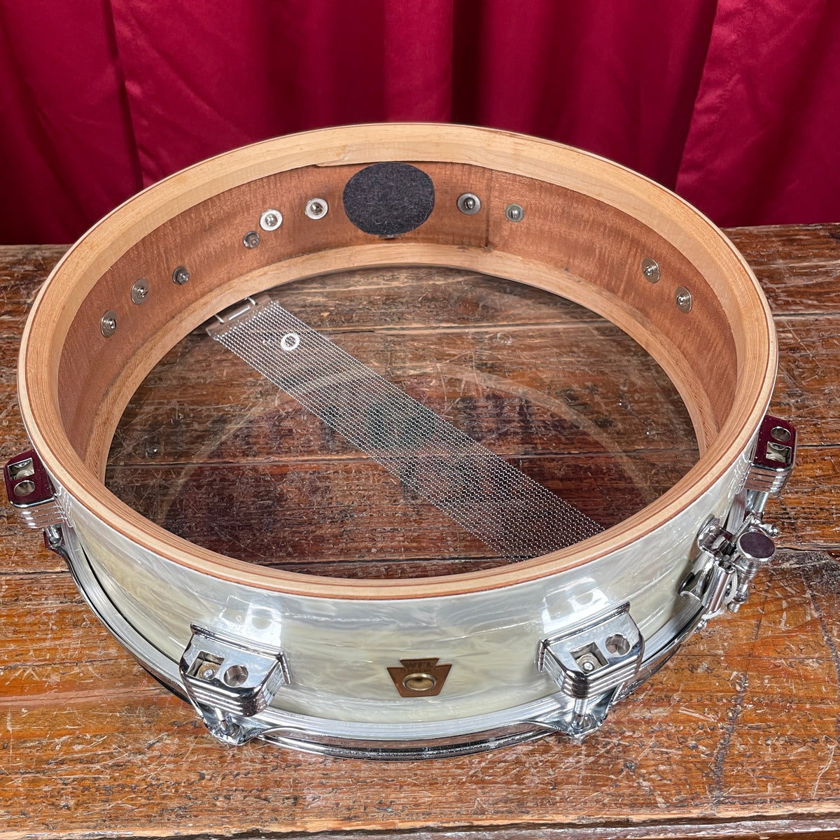 1950s WFL Ludwig Down Beat 4x14 Snare Drum White Marine Pearl