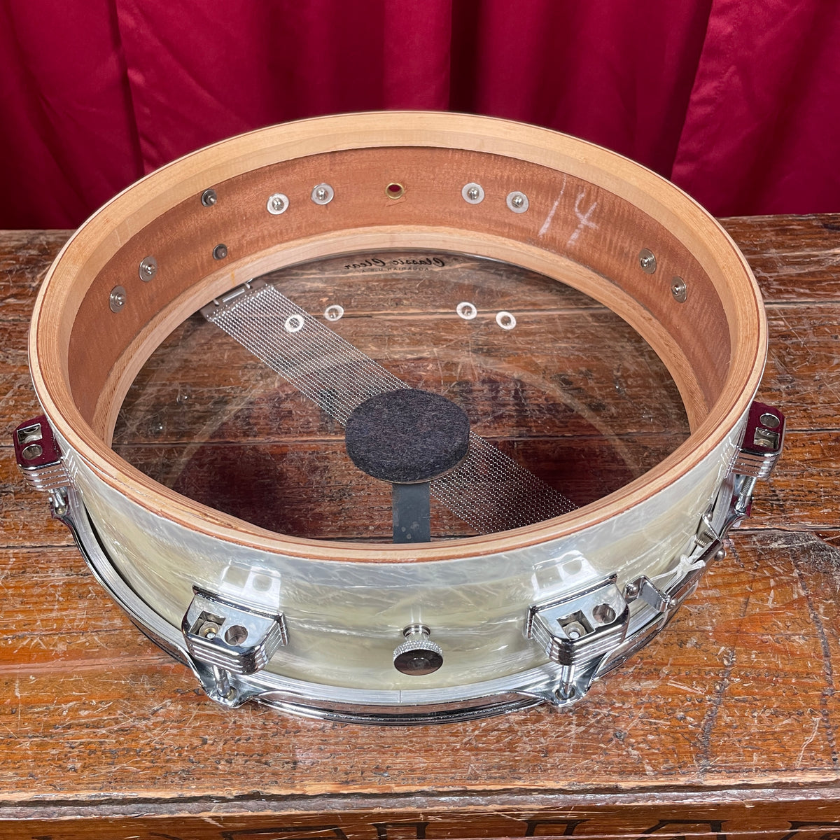 1950s WFL Ludwig Down Beat 4x14 Snare Drum White Marine Pearl