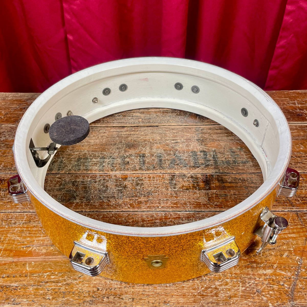 1960s Ludwig Down Beat Pre-Serial 4x14 Snare Drum Gold Sparkle