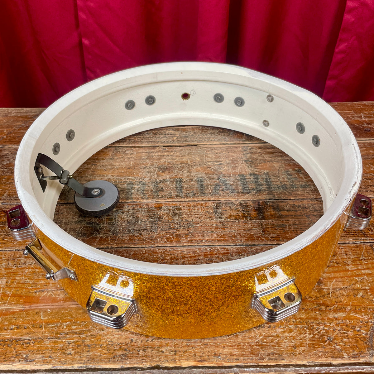 1960s Ludwig Down Beat Pre-Serial 4x14 Snare Drum Gold Sparkle