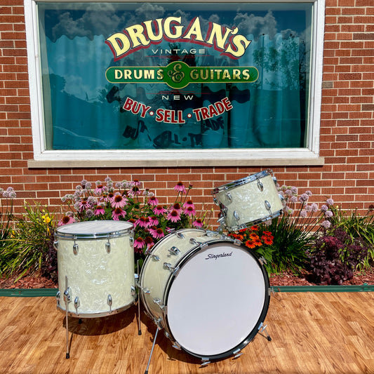 1960s Slingerland Gene Krupa Deluxe Outfit Drum Set White Marine Pearl 22/13/16