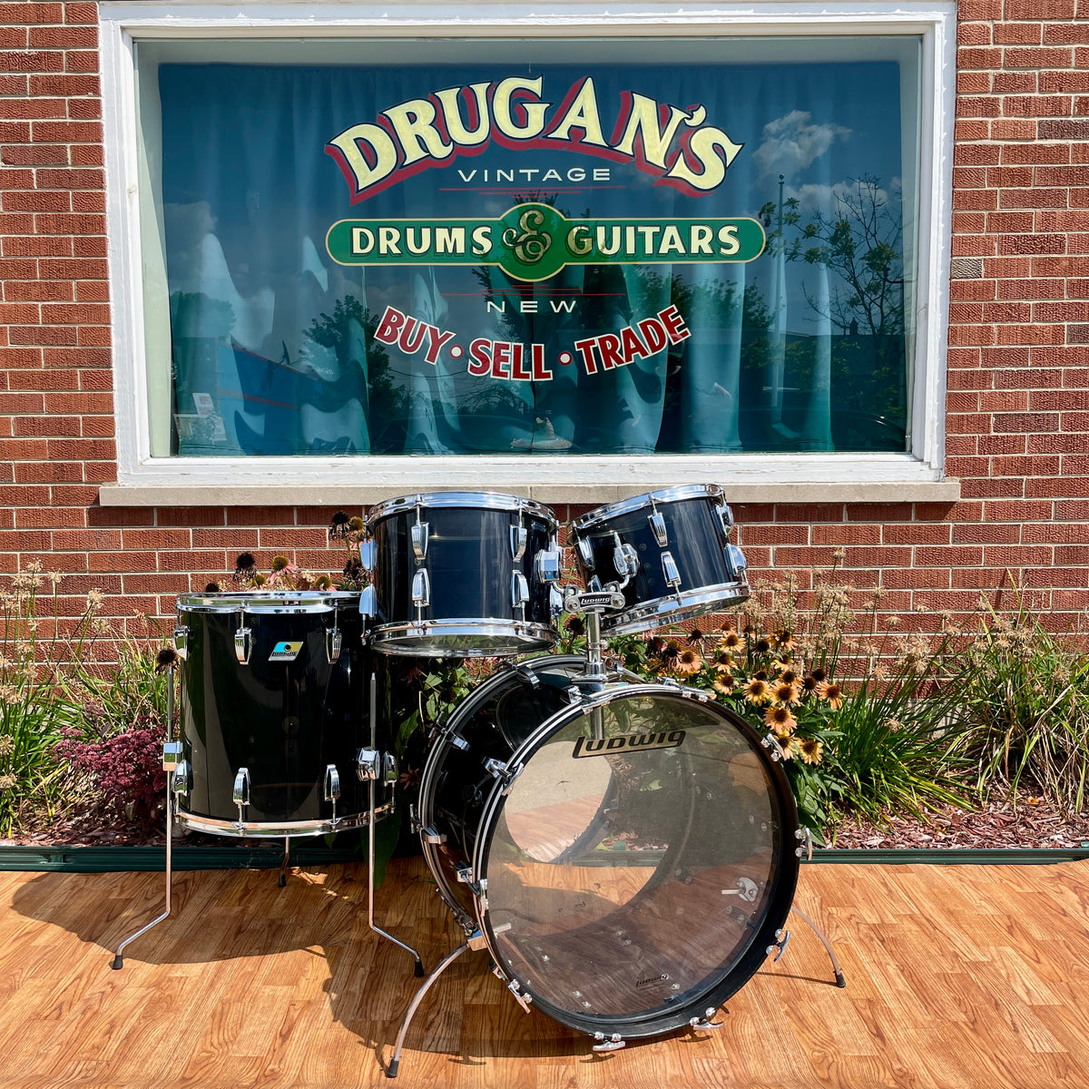 1970s Ludwig Smoke Black Vistalite Big Beat Drum Set 22/12/13/16