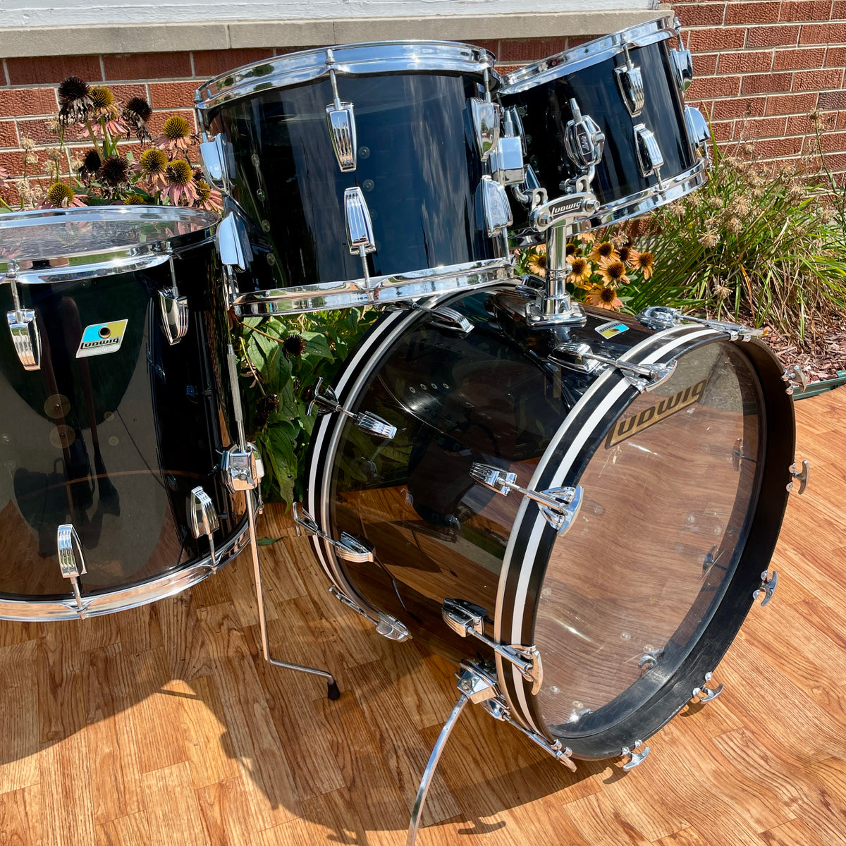 1970s Ludwig Smoke Black Vistalite Big Beat Drum Set 22/12/13/16