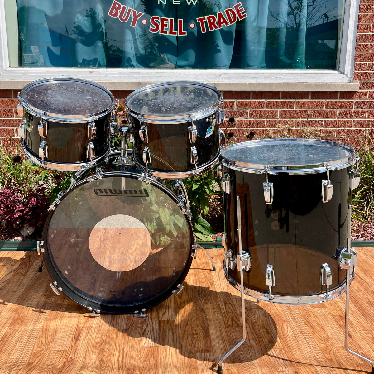 1970s Ludwig Smoke Black Vistalite Big Beat Drum Set 22/12/13/16