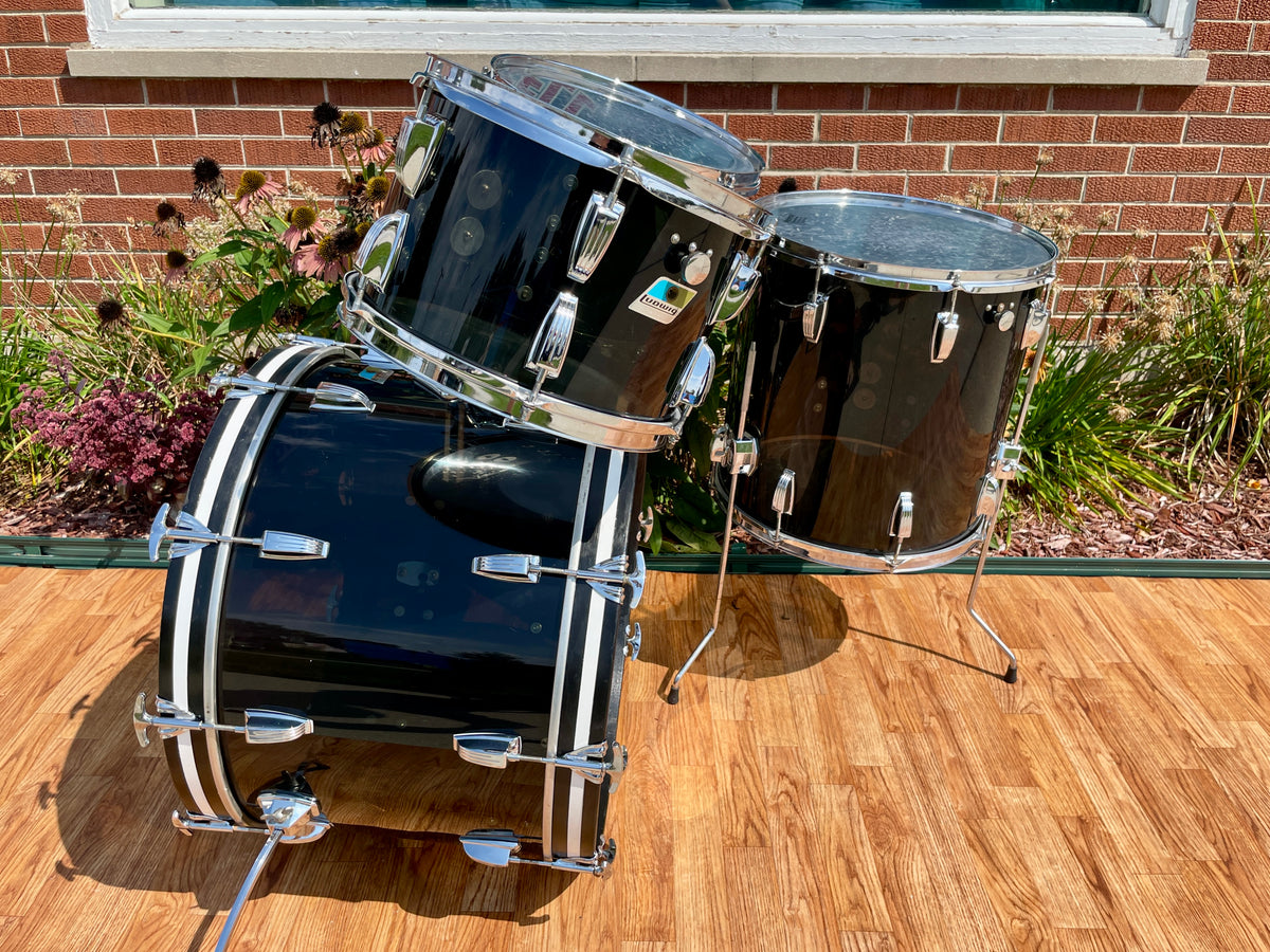 1970s Ludwig Smoke Black Vistalite Big Beat Drum Set 22/12/13/16