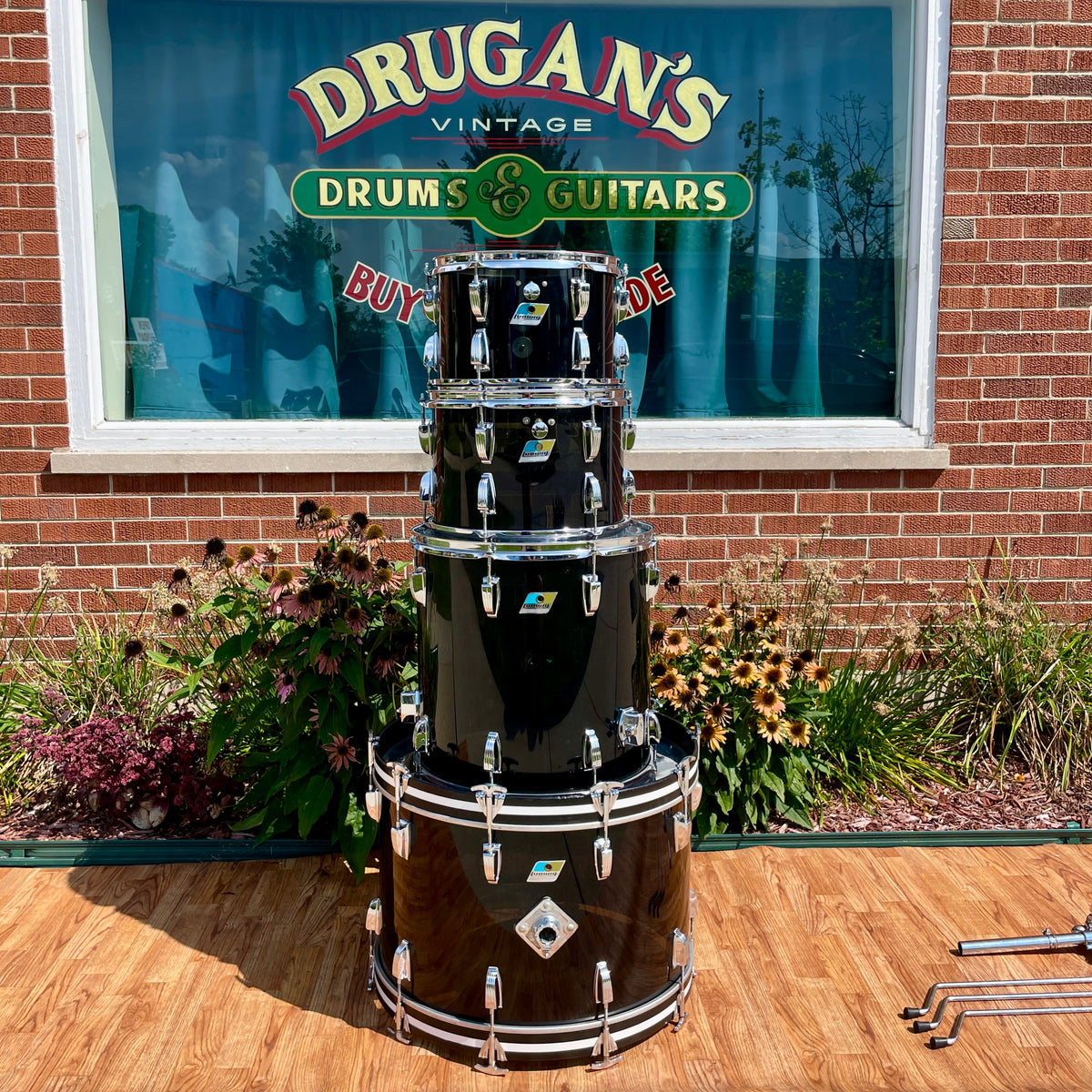 1970s Ludwig Smoke Black Vistalite Big Beat Drum Set 22/12/13/16
