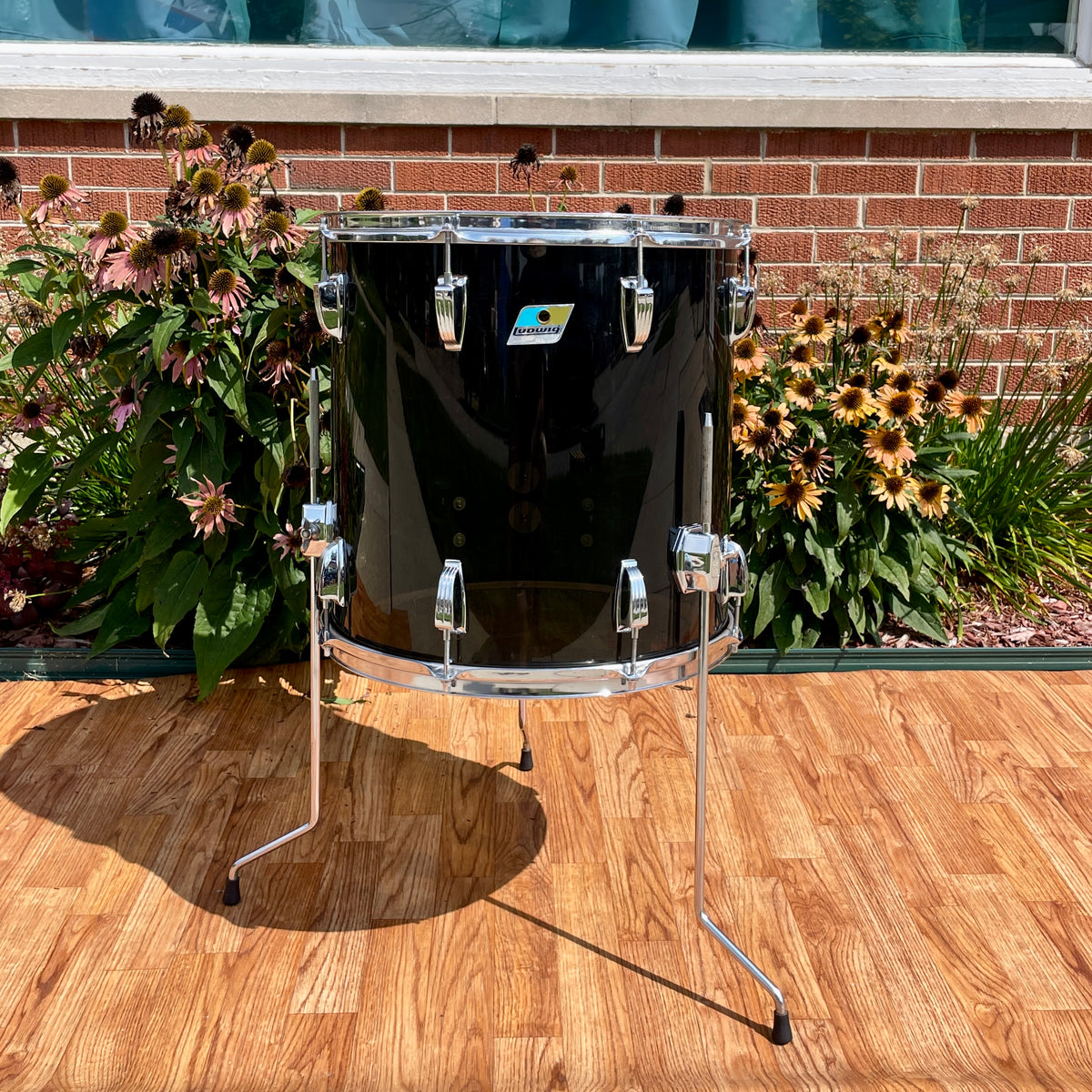 1970s Ludwig Smoke Black Vistalite 16x16 Floor Tom Drum