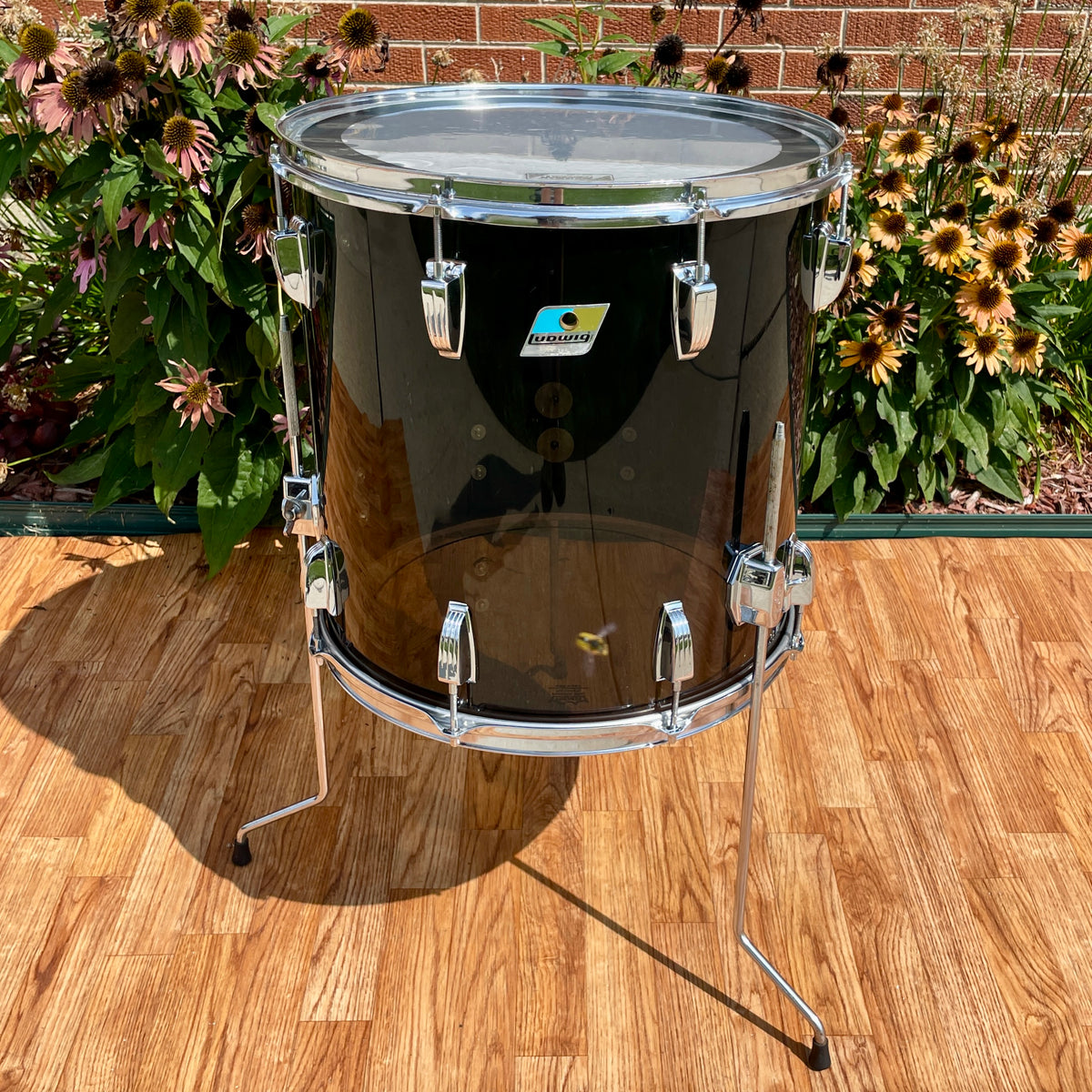 1970s Ludwig Smoke Black Vistalite 16x16 Floor Tom Drum