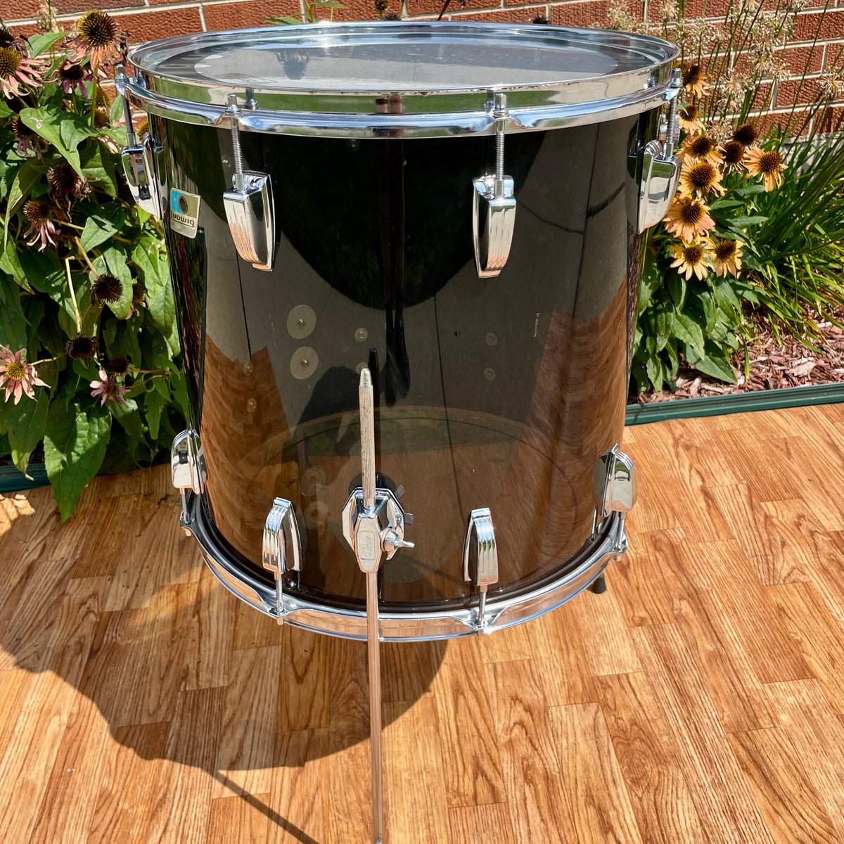1970s Ludwig Smoke Black Vistalite 16x16 Floor Tom Drum