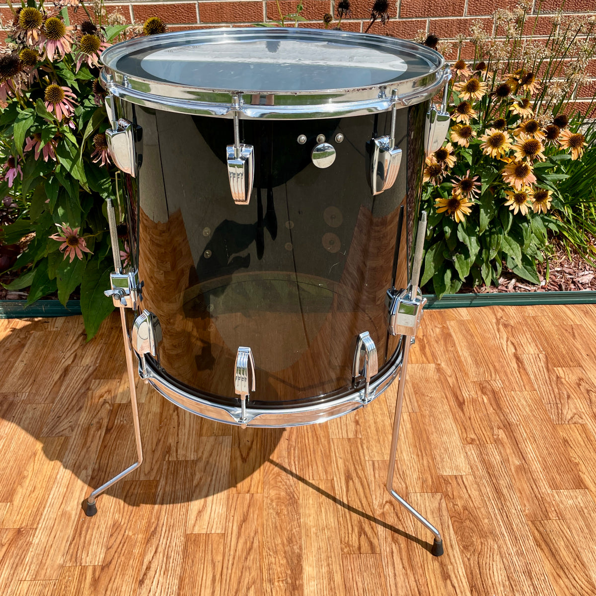 1970s Ludwig Smoke Black Vistalite 16x16 Floor Tom Drum