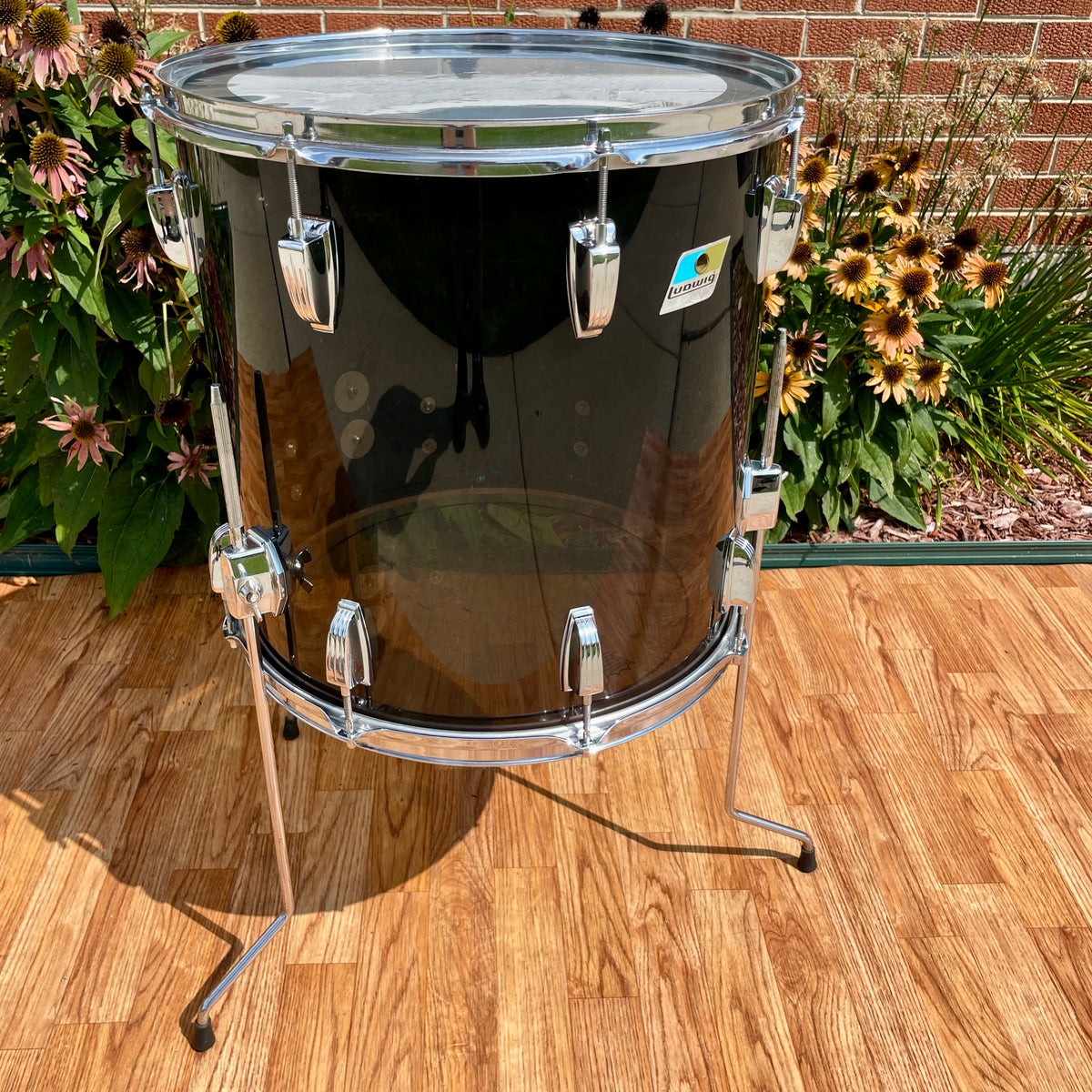1970s Ludwig Smoke Black Vistalite 16x16 Floor Tom Drum